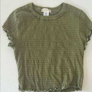 Altar’d state Green Ribbed Crop Top with Ruffled Edges